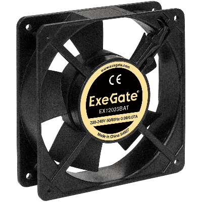 Вентилятор для корпуса 220В AC, 120x120x25 мм, клеммы, 2200RPM, 32dBA, двойной шарикоподшипник