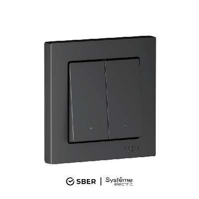 ATLASDESIGN SMART 2-кл. ВЫКЛЮЧАТЕЛЬ с подсв., Zigbee, сх.5, L+N, 10А, мех., КАРБОН