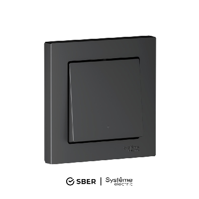 ATLASDESIGN SMART 1-кл. ВЫКЛЮЧАТЕЛЬ с подсв., Zigbee, сх.1, L+N, 10А, мех., КАРБОН