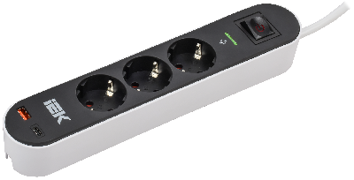 Фильтр сетевой СФ-03К 16А USB A+C 20Вт 3м 3х1,5мм2 черный IEK