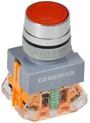 Кнопка D7-11T d=22мм 1з+1р с фикс. кр. GENERICA
