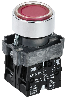 Кнопка LA167-BAF45 d=22мм 1з+1р красная