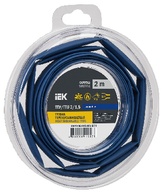 Трубка термоусадочная ТТУ нг-LS 3/1,5 синяя (2м/упак) IEK