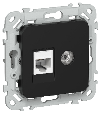 FLITE Розетка 2-местная RJ45/TV категория 5Е UTP РКТВ5е-2-0-ФлЧ черный IEK
