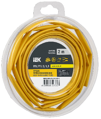 Трубка термоусадочная ТТУ нг-LS 3/1,5 желтая (2м/упак) IEK