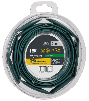 Трубка термоусадочная ТТУ нг-LS 2/1 зеленая (2м/упак) IEK