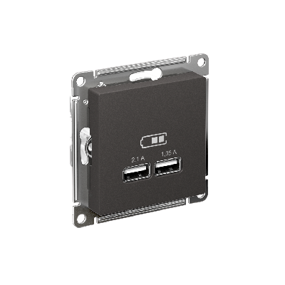 ATLASDESIGN USB РОЗЕТКА A+A, 5В/2,1 А, 2х5В/1,05 А, механизм, БАЗАЛЬТ