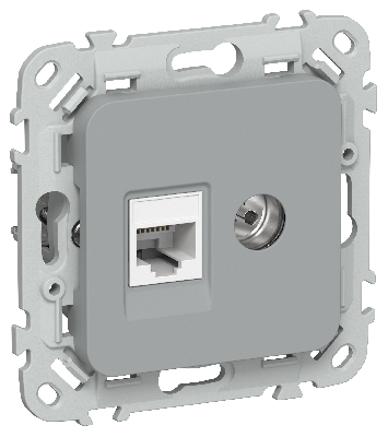 FLITE Розетка 2-местная RJ45/TV категория 5Е UTP РКТВ5е-2-0-ФлС серый IEK