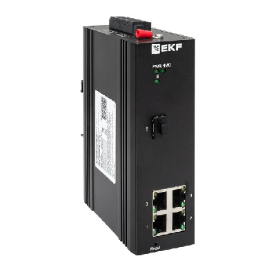 Коммутатор промышленный управляемый уровня L2 ML2-1GX/SFP-4GTP, 1 порт 1000Base-X SFP, 4 порта 10/100/1000Base-T(X) RJ45 c PoE, монтаж на динрейку TSX EKF