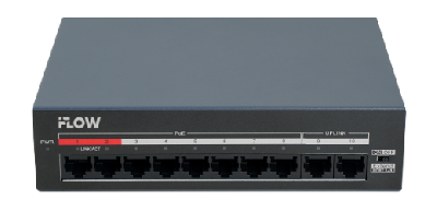 Коммутатор неуправляемый 8x100Мбит/с (RJ45 с PoE) , 2x100Мбит/с (RJ45) 60Вт