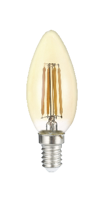 Лампа сетодиодная декоративная LED 6w E14 4000K свеча золотая филамент 230/50 Jazzway