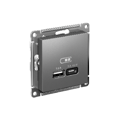 ATLASDESIGN USB РОЗЕТКА A + тип-C 45W высокоскор.заряд. QC, PD, механизм, СТАЛЬ