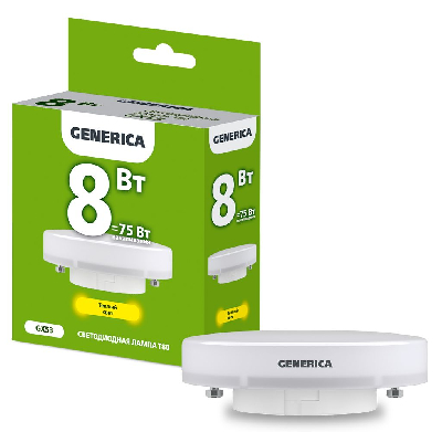 Лампа светодиодная T80 таблетка 8Вт 230В 3000К GX53 GENERICA