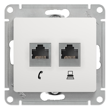 GLOSSA Розетка телефон/компьютер RJ11+RJ45 категория 5е в рамку белая