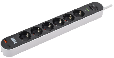 Фильтр сетевой СФ-06К 16А USB A+C 20Вт 1,5м 3х1,5мм2 черный IEK