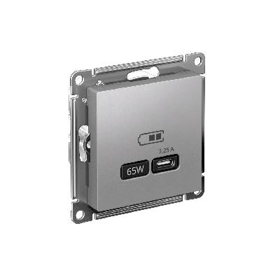 ATLASDESIGN USB РОЗЕТКА тип-C 65W высокоскор.заряд. QC, PD, механизм, АЛЮМИНИЙ