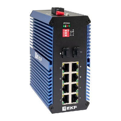 Коммутатор промышленный неуправляемый U-2GX/SFP-8GTP, 2 порта 1000Base-X SFP, 8 портов 10/100/1000Base-T(X) RJ45 c PoE, монтаж на динрейку TSX EKF