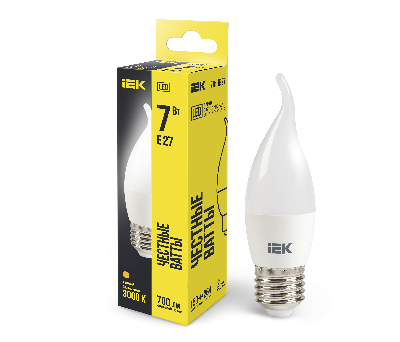 Лампа светодиодная LED 7вт Е27 тепло-белый матовая свеча на ветру ECO