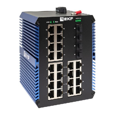 Коммутатор промышленный неуправляемый U-4GX/SFP-24GTP, 4 порта 1000Base-X SFP, 24 порта 10/100/1000Base-T(X) RJ45 c PoE, монтаж на динрейку TSX EKF