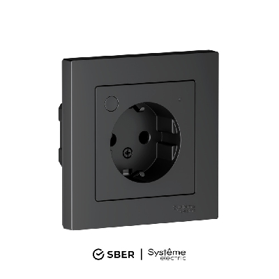 ATLASDESIGN SMART РОЗЕТКА с заземл., со шт., Zigbee, L+N, 16А, мех., КАРБОН