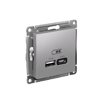 РОЗЕТКА USB ATLASDESIGN A+С, 5В/2,4А, 2х5В/1,2А, механизм, АЛЮМИНИЙ