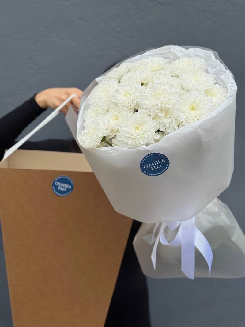 Букет хризантем, 5 шт, белых — фото 4