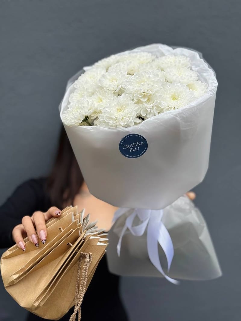 Букет хризантем, 5 шт, белых — фото 5