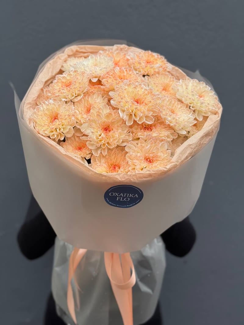 Букет хризантем, 5 шт, персиковых — фото 2