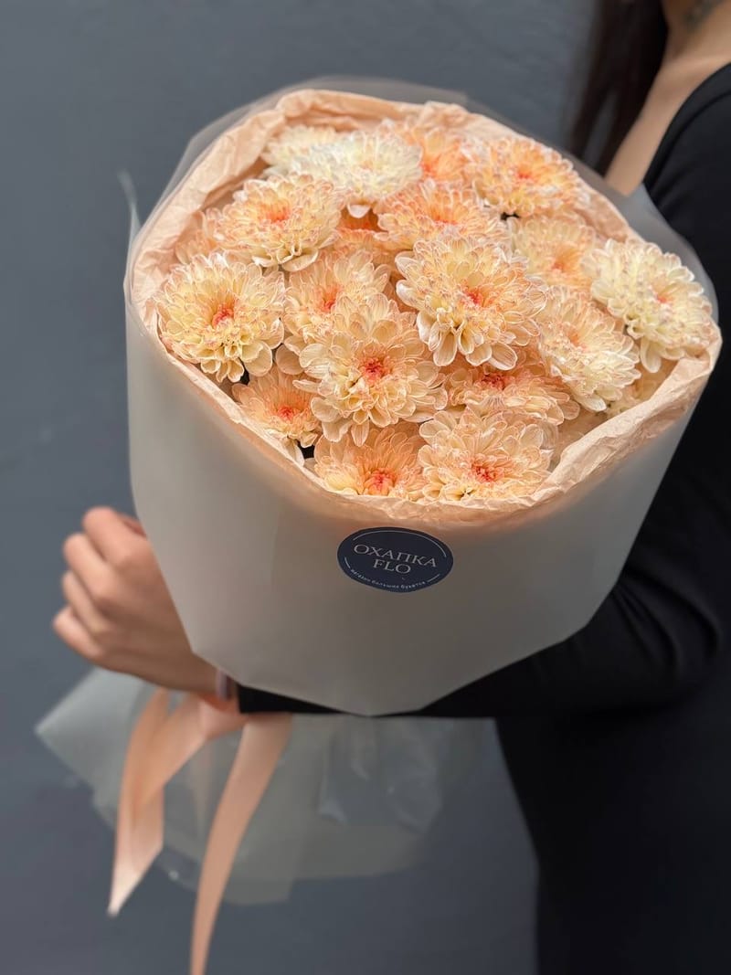 Букет хризантем, 5 шт, персиковых — фото 3