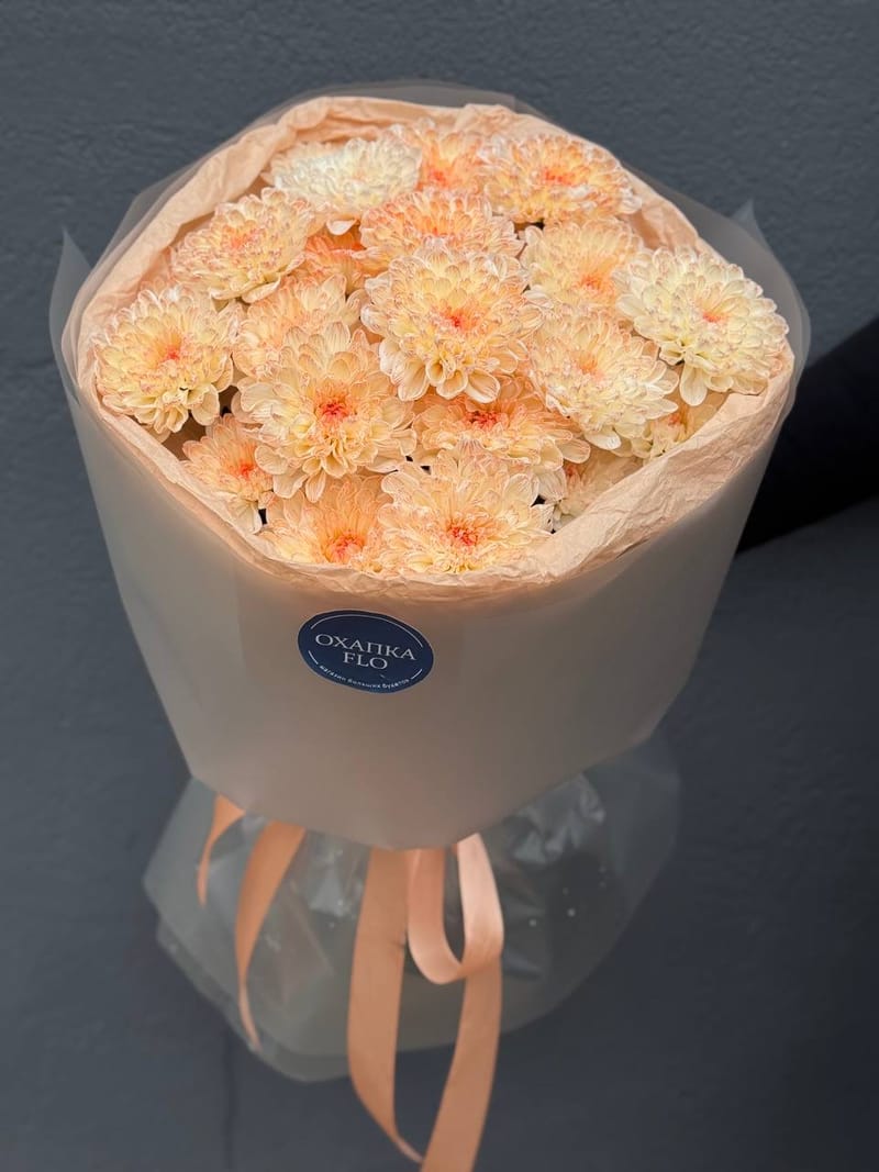 Букет хризантем, 5 шт, персиковых — фото 4