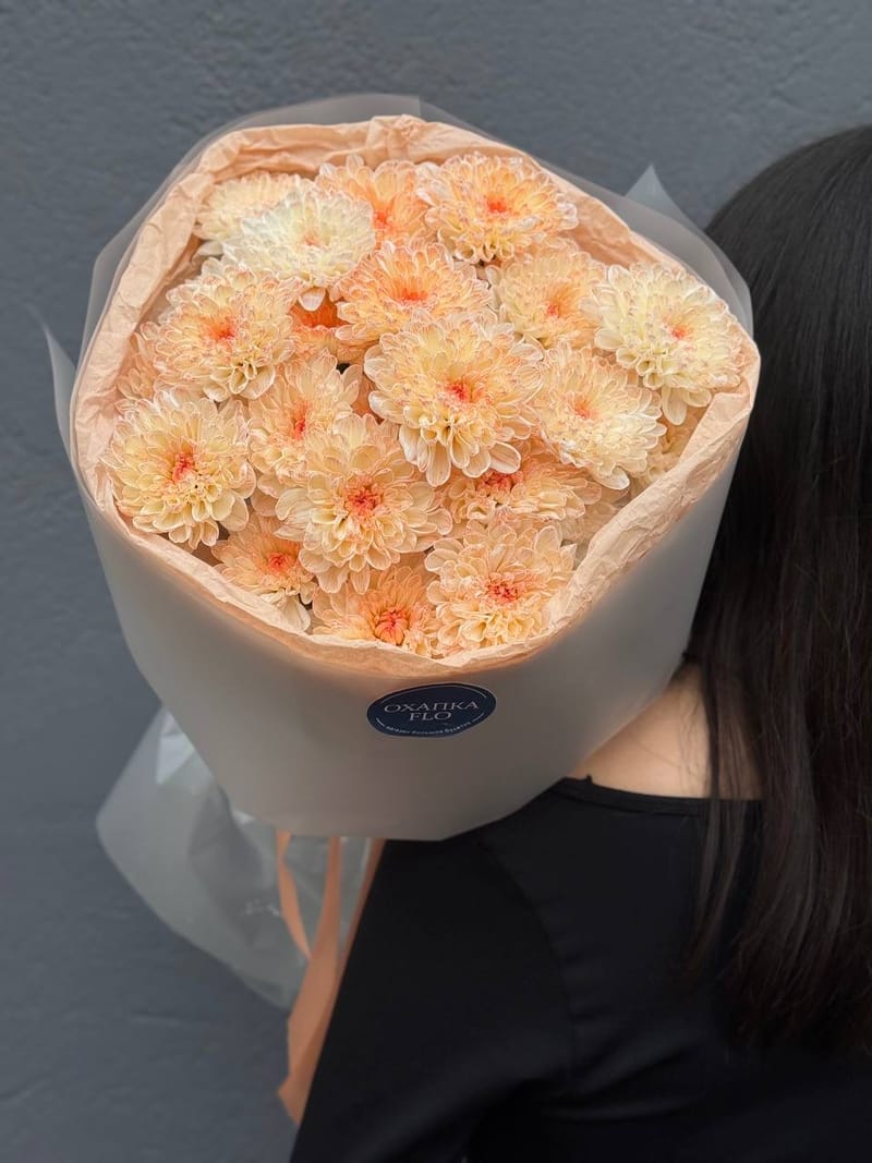 Букет хризантем, 5 шт, персиковых — фото 5