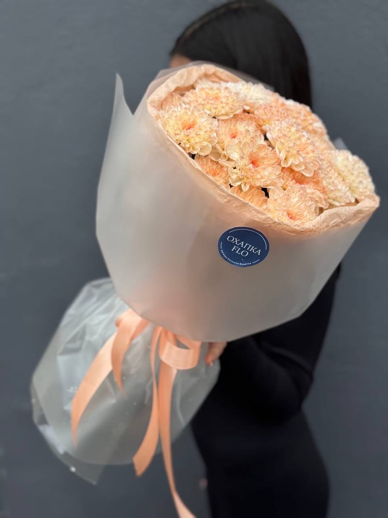 Букет хризантем, 5 шт, персиковых — фото 6