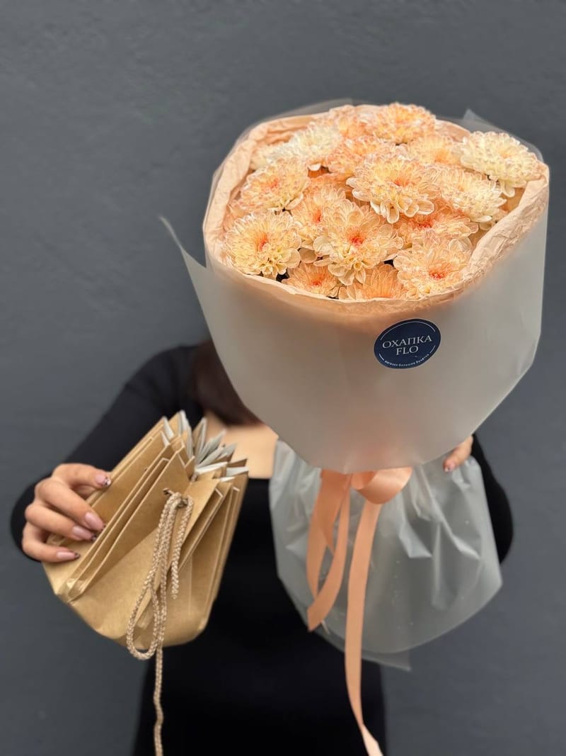 Букет хризантем, 5 шт, персиковых — фото 7