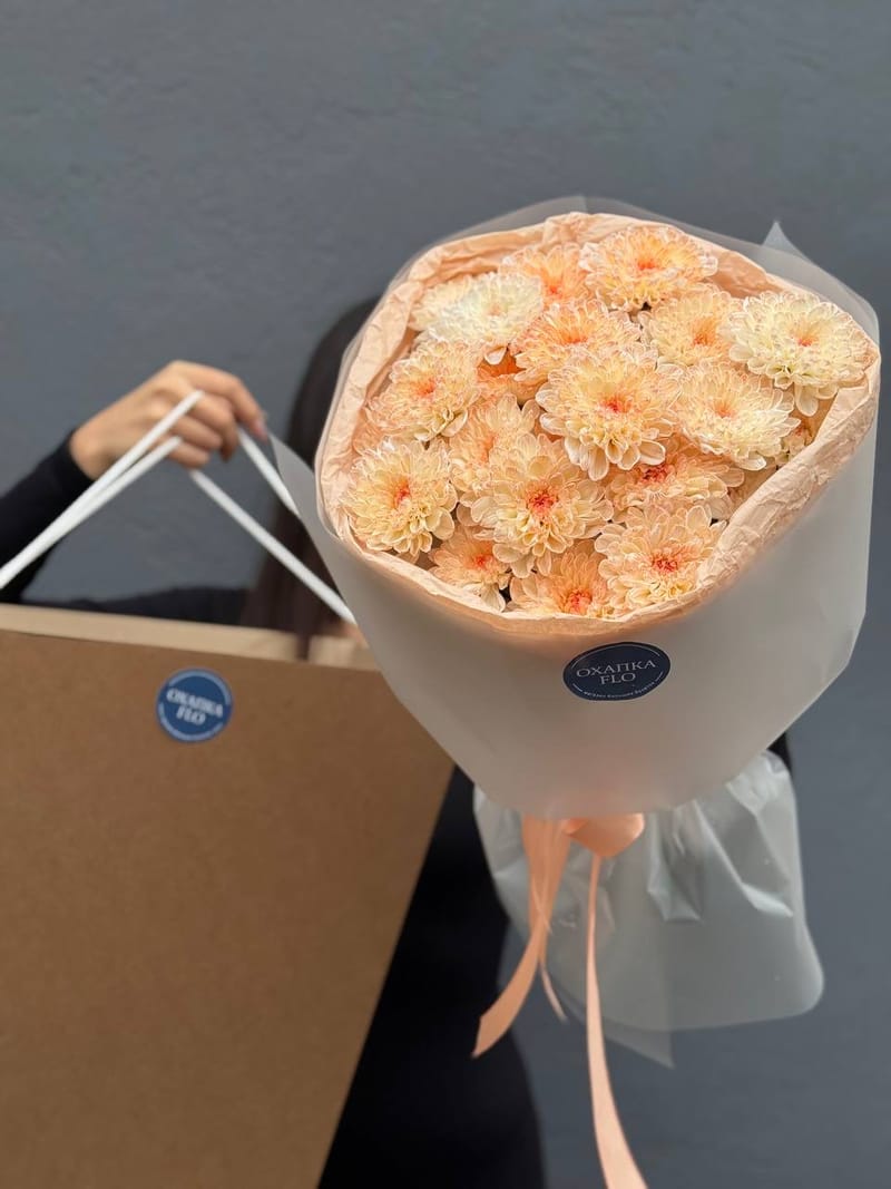 Букет хризантем, 5 шт, персиковых — фото 8