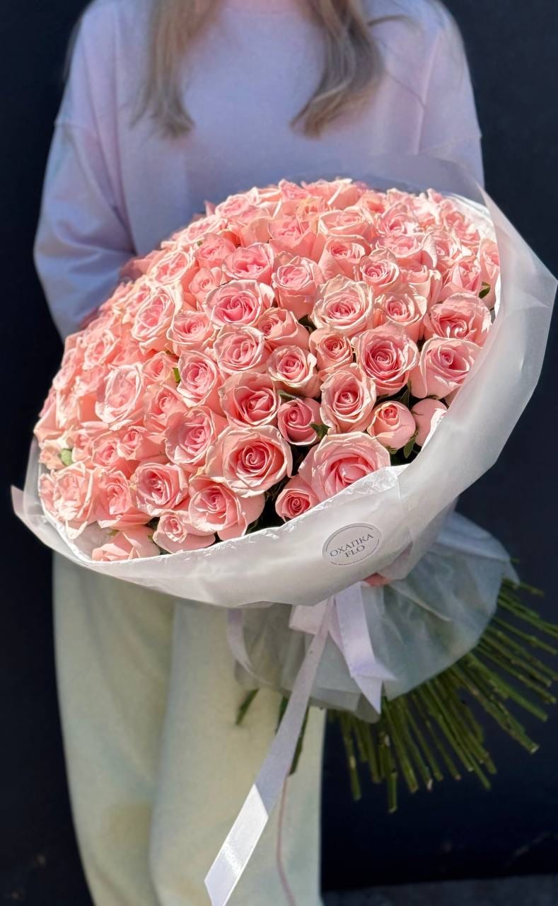 Букет из 101 розовой розы, 50см. «Розовая симфония»