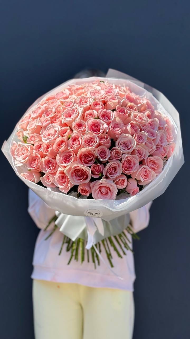 Букет из 101 розовой розы, 50см. «Розовая симфония» — фото 2