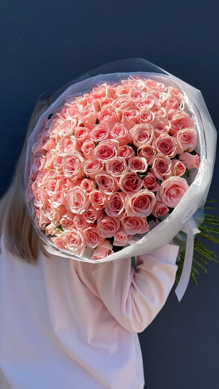 Букет из 101 розовой розы, 50см. «Розовая симфония» — фото 3