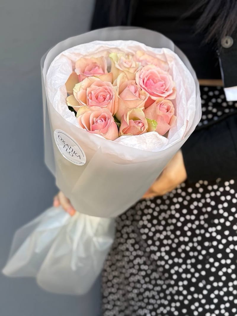 Букет из 9 нежно-розовых роз 9 штук, 50см "Зефирная мармеладность" — фото 2