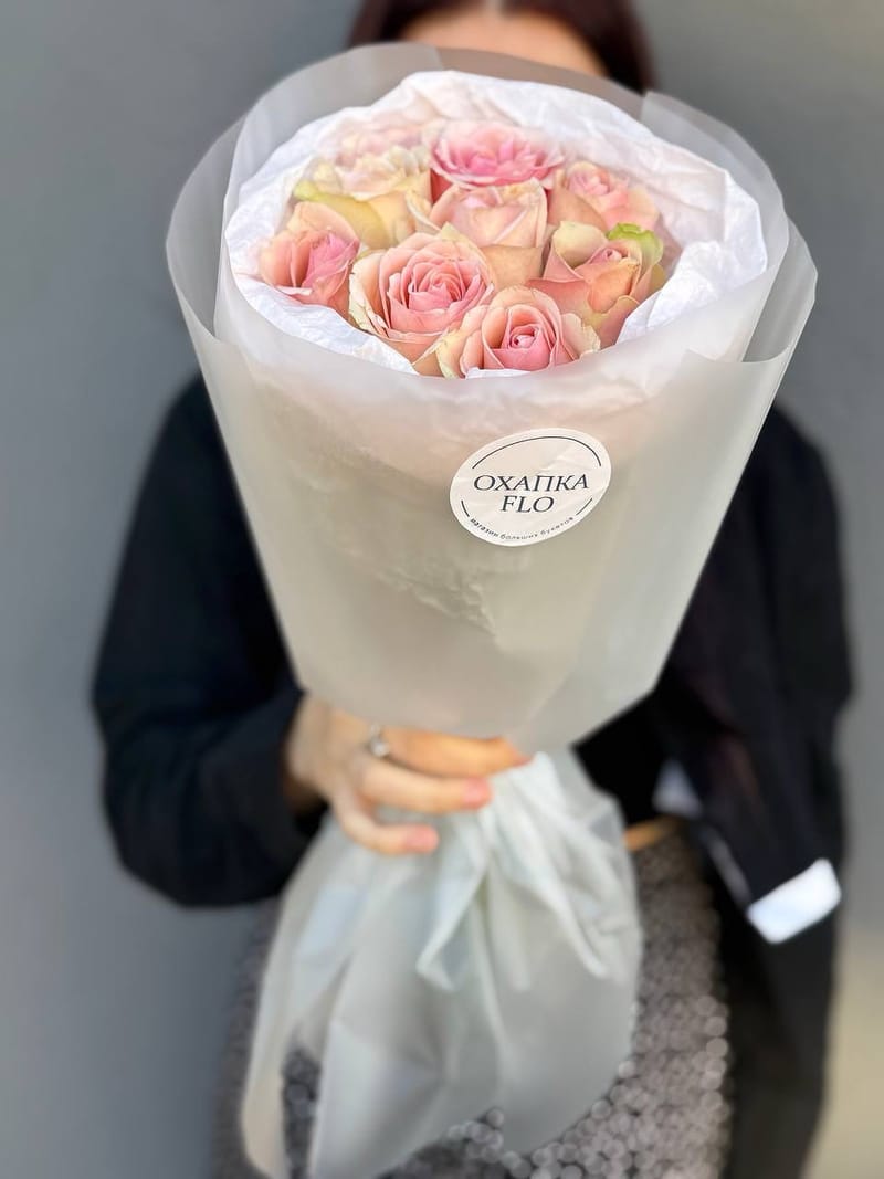 Букет из 9 нежно-розовых роз 9 штук, 50см "Зефирная мармеладность" — фото 3