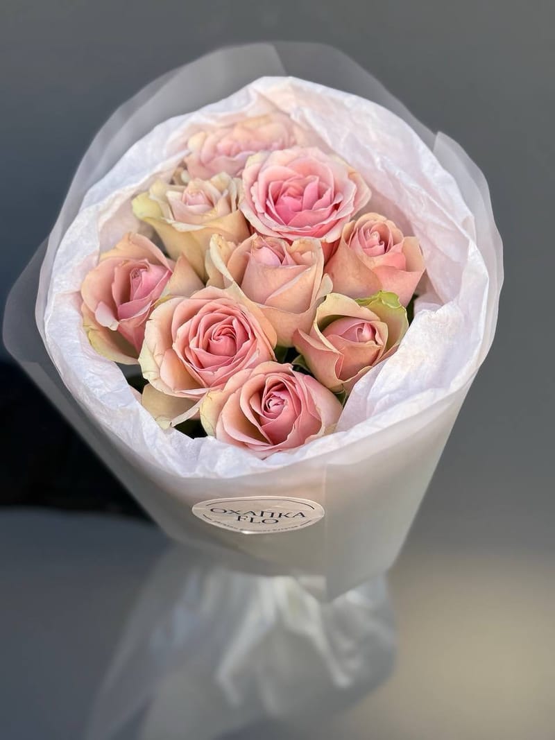 Букет из 9 нежно-розовых роз 9 штук, 50см "Зефирная мармеладность" — фото 5