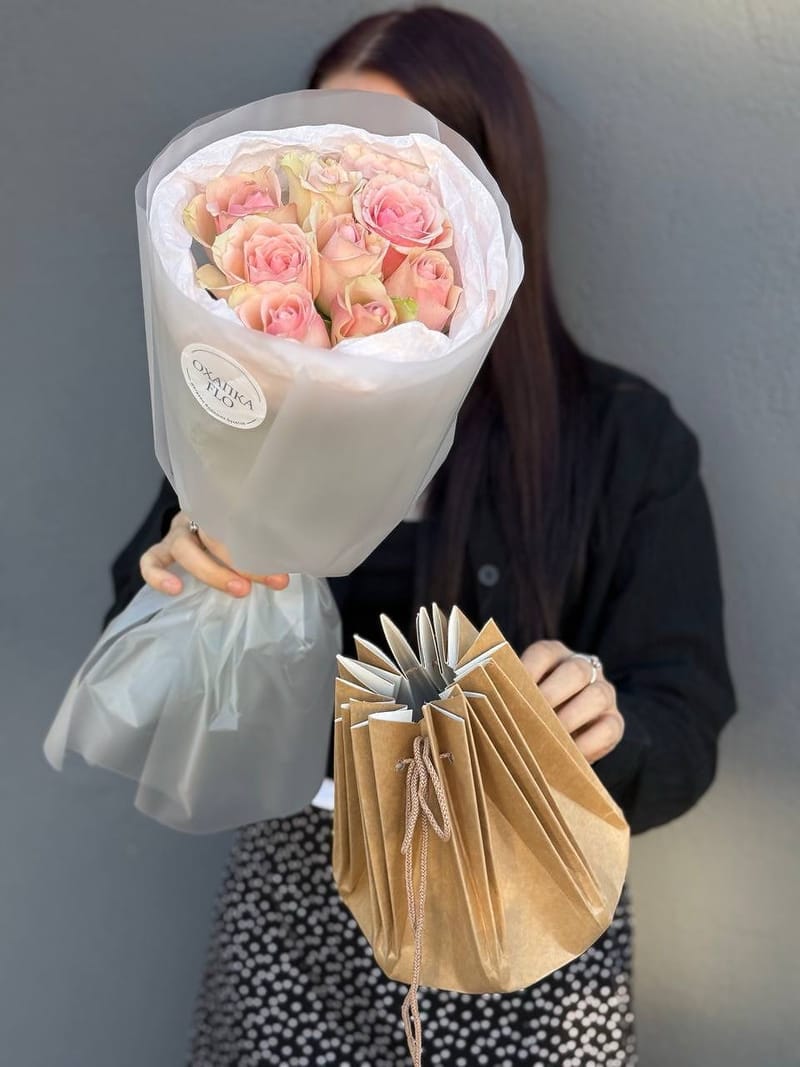 Букет из 9 нежно-розовых роз 9 штук, 50см "Зефирная мармеладность" — фото 6