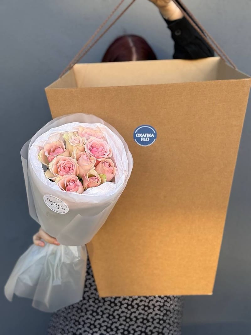 Букет из 9 нежно-розовых роз 9 штук, 50см "Зефирная мармеладность" — фото 7