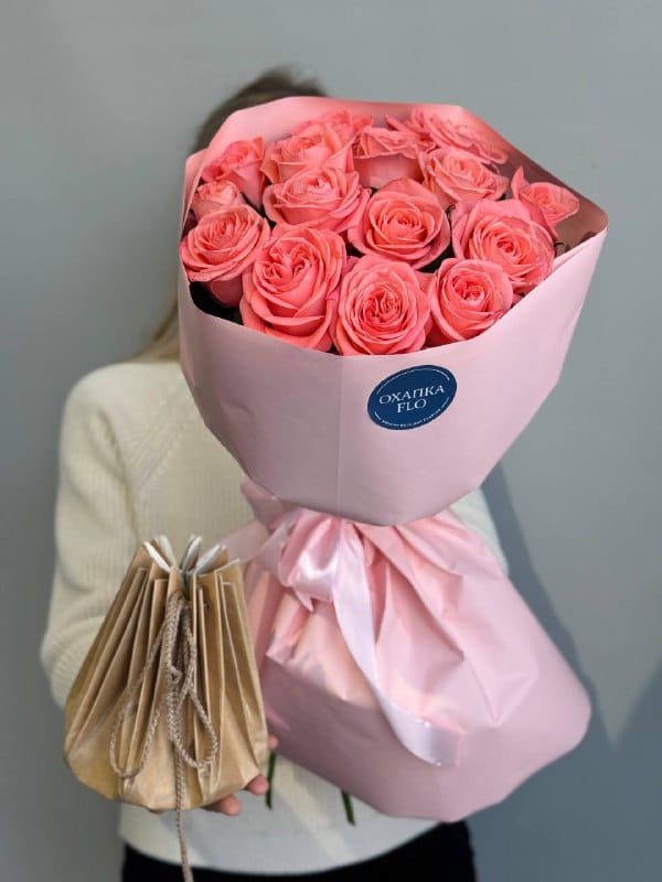 Букет коралловых роз, 15 шт. 50 см. — фото 3