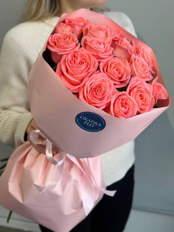 Букет коралловых роз, 15 шт. 50 см. — фото 4
