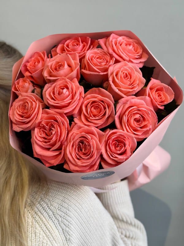 Букет коралловых роз, 15 шт. 50 см. — фото 5