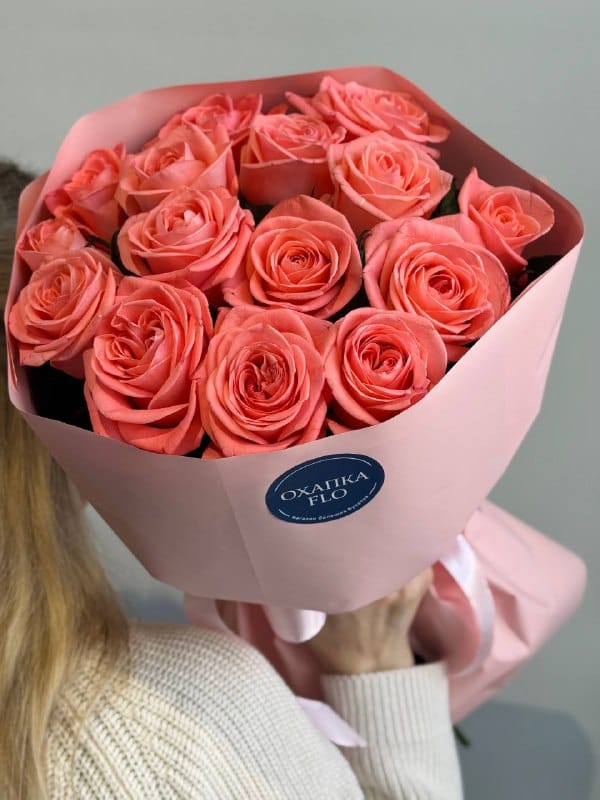Букет коралловых роз, 15 шт. 50 см. — фото 7
