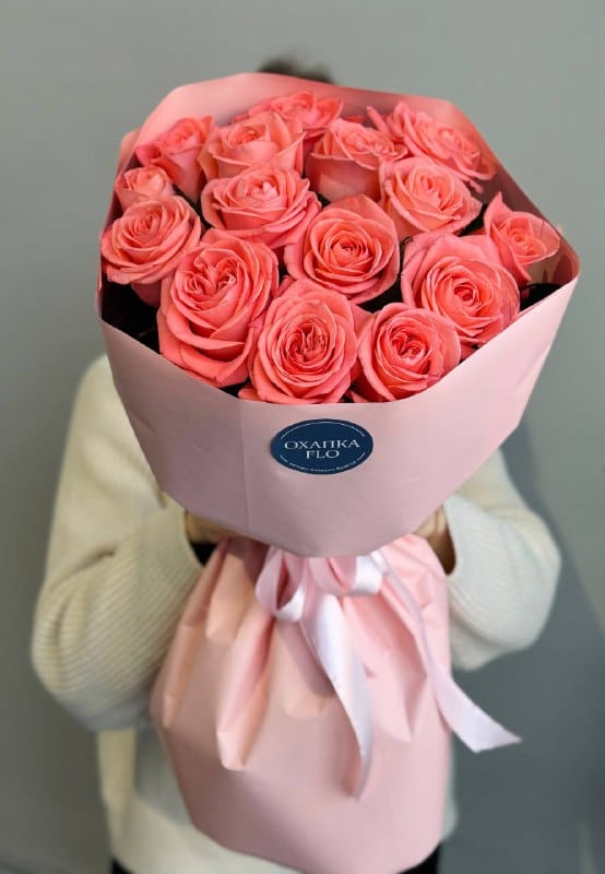 Букет коралловых роз, 15 шт. 50 см. — фото 8