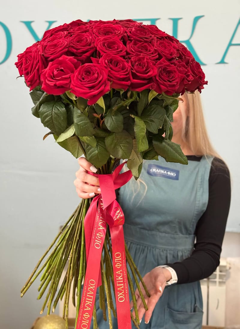 Букет красных роз, 51 шт. 70 см. — фото 7