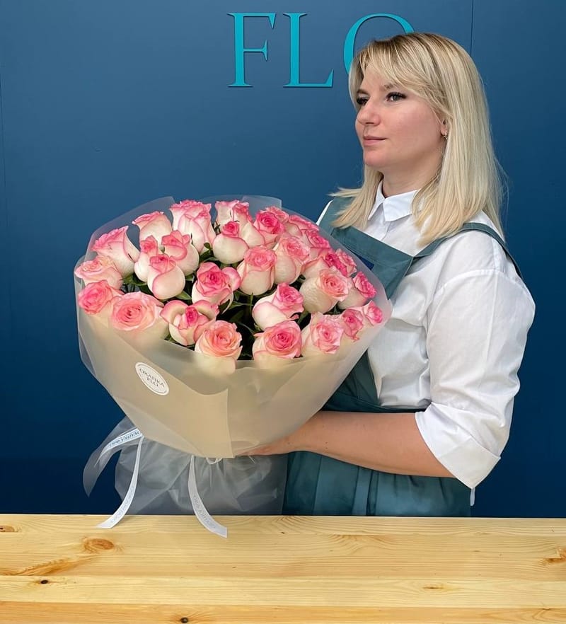 Букет роз нежно-розовой 31 штук, 50см — фото 2