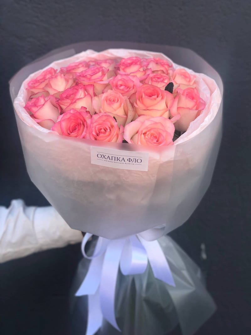 Букет роз розово-белых 21 шт. 50см. "Розовая симфония 2". — фото 4